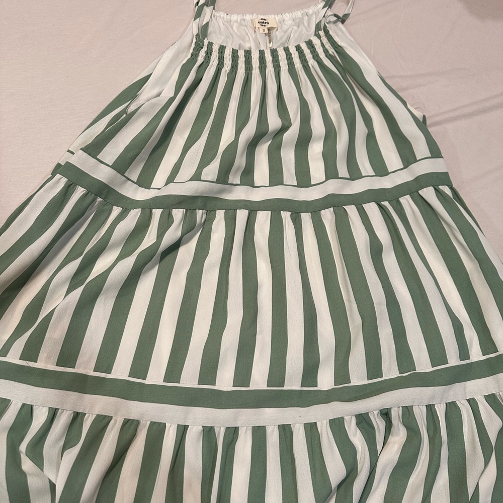 Green and White Striped Dress